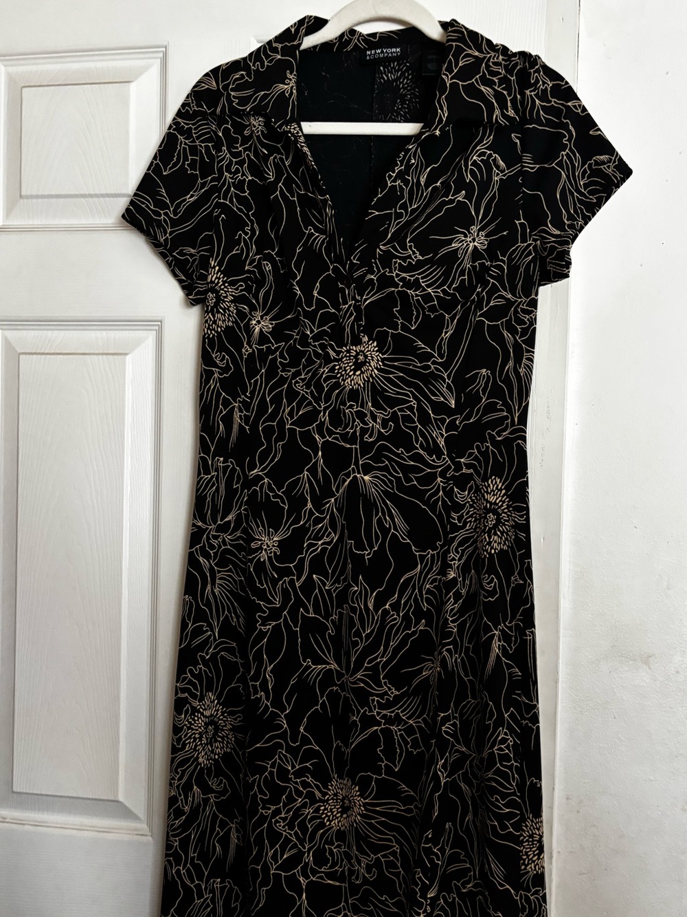 New York & Company Black Dress with Cream Floral Outline